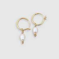 Hinged Huggies with Pearl Drop, Gold Plated