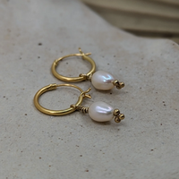 Hinged Huggies with Pearl Drop, Gold Plated
