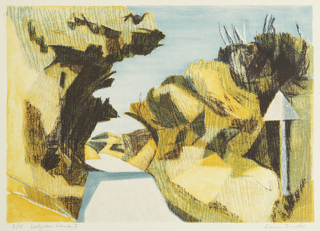 'Ludgvan Lane' Stone Lithograph, Unframed