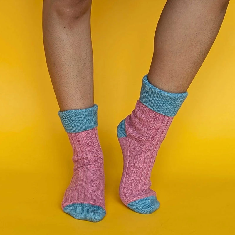 Dusky Pink & Jade Cashmere Blend Slouch Socks