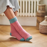 Dusky Pink & Jade Cashmere Blend Slouch Socks