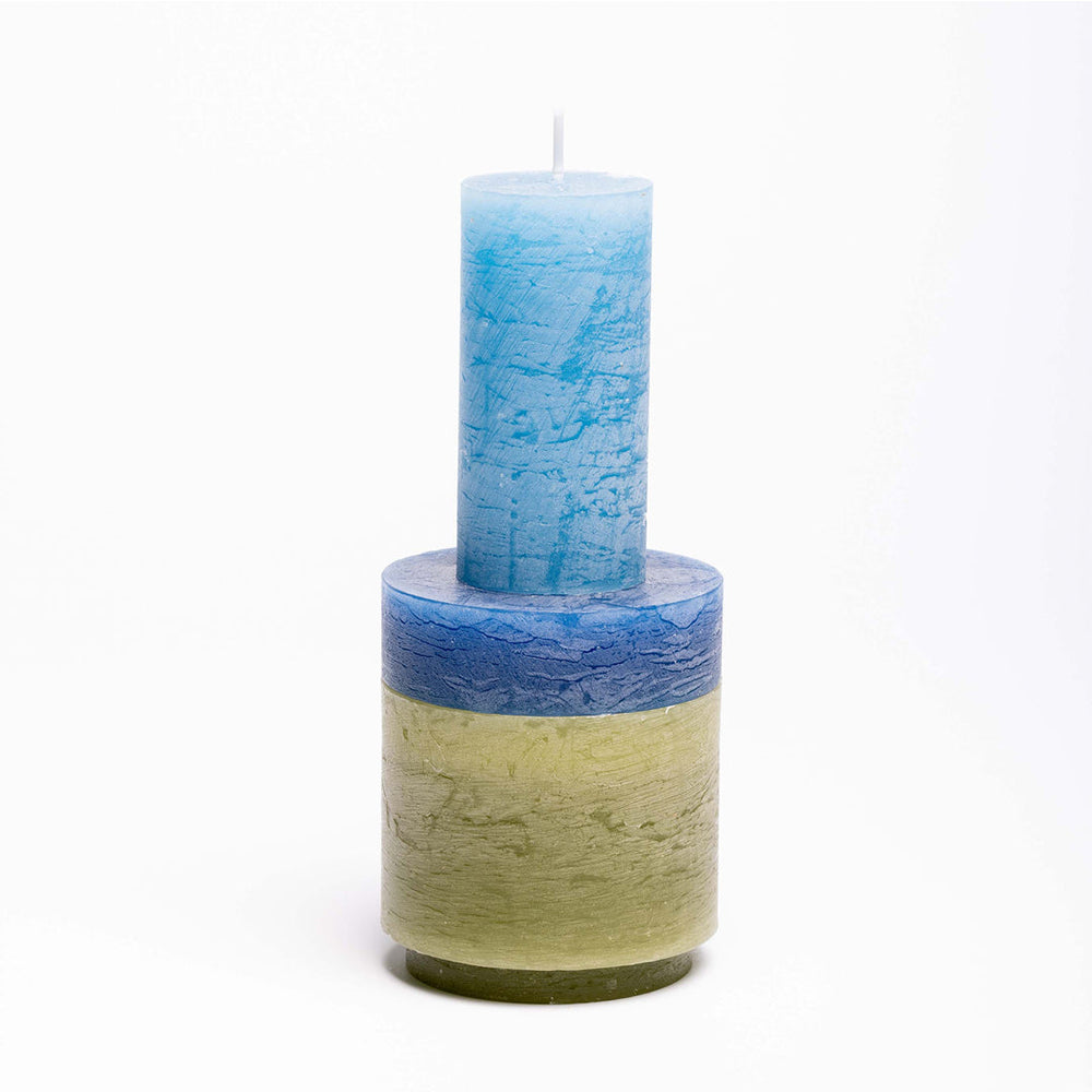 Three Piece Stacking Candle In Greens and Blues