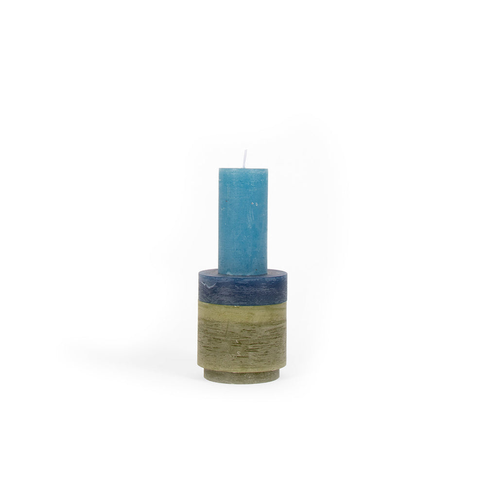 Three Piece Stacking Candle In Greens and Blues