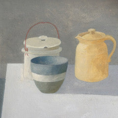 'Still Life Grey and Yellow' Gouache painting, Framed