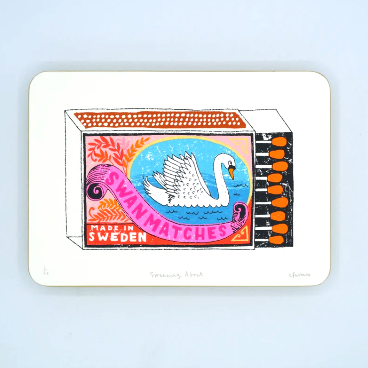 'Swanning About' Screen Print, Framed