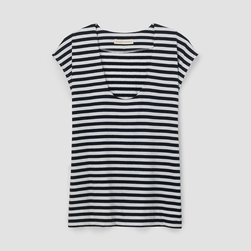 Tamsin-Sue Organic Cotton Jersey Stripe Top in Black & White Stripe