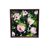 'The Pink Roses II' Oil on Aluminum, Framed