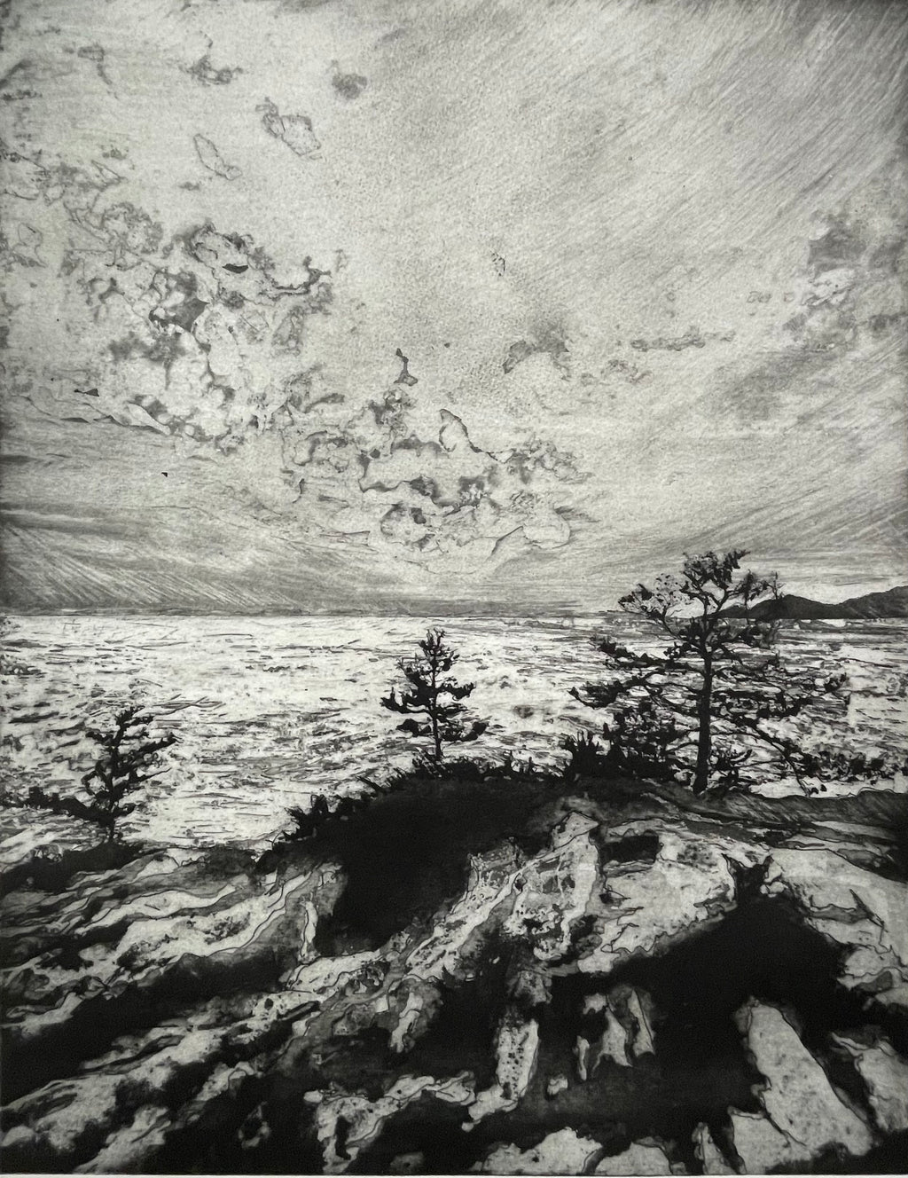 'Touching Sky' Etching, Framed