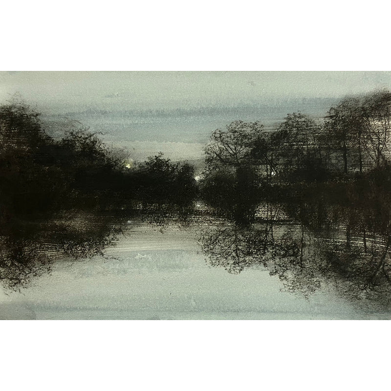 'Twilight On The Canal' Watercolour & Charcoal, Framed