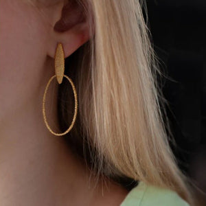 Petal Hoop Drop Earrings, Yellow Gold Plated