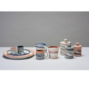 Polished Expresso Mug With Grey, orange And Black Swirls