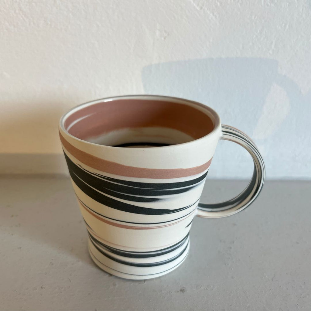 Polished Porcelain Cup With Black And Pink Swirls