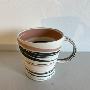 Polished Porcelain Cup With Black And Pink Swirls