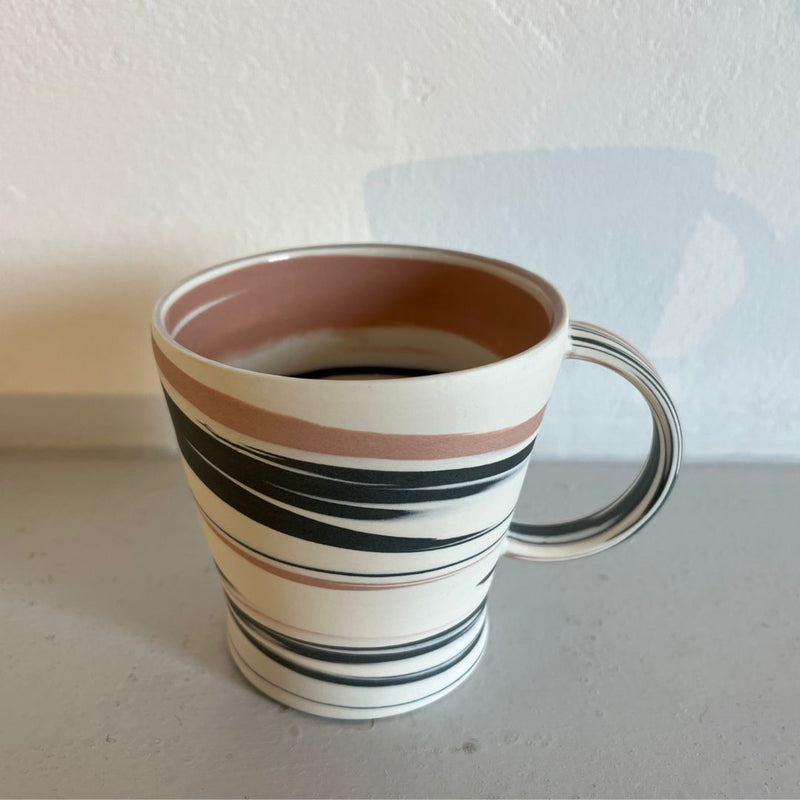 Polished Porcelain Cup With Black And Pink Swirls