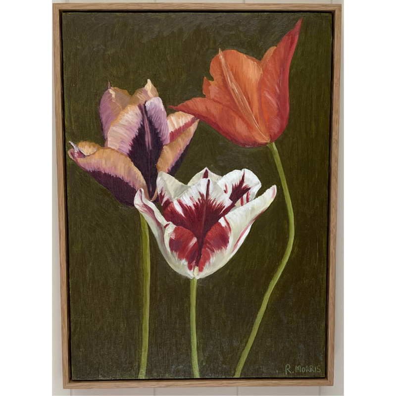 'Three Tulips', Oil Painting, Framed