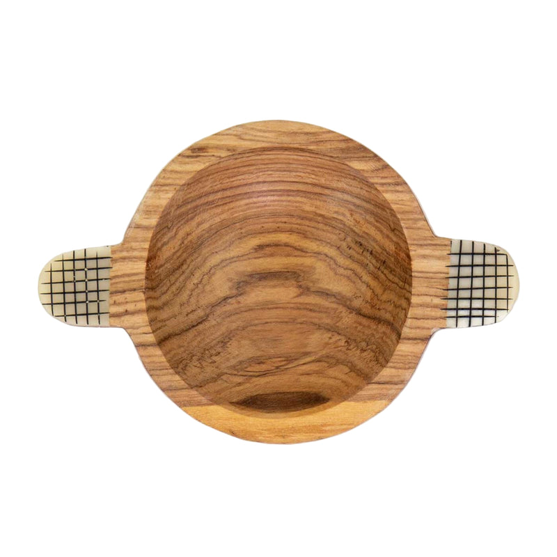 Olive Wood Bowl with Check Handles