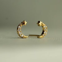 Moon Stud Earrings, Gold Vermeil