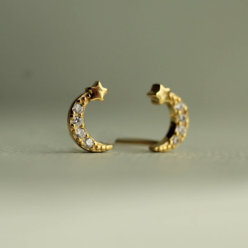 Moon Stud Earrings, Gold Vermeil