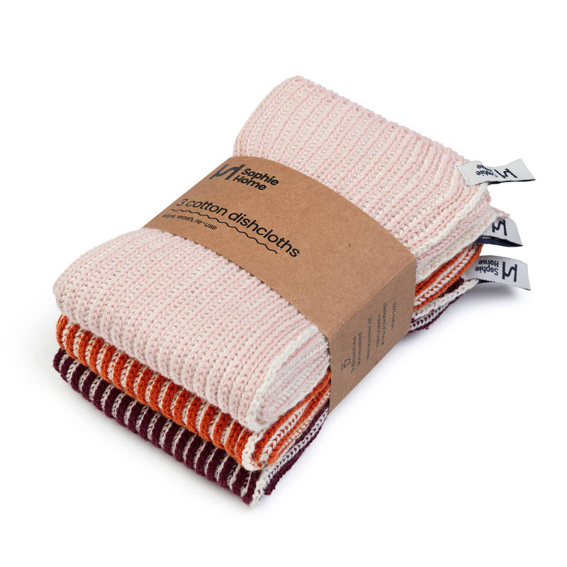 Reusable & Eco-Friendly Cotton Dishcloths: Ribbed Orange