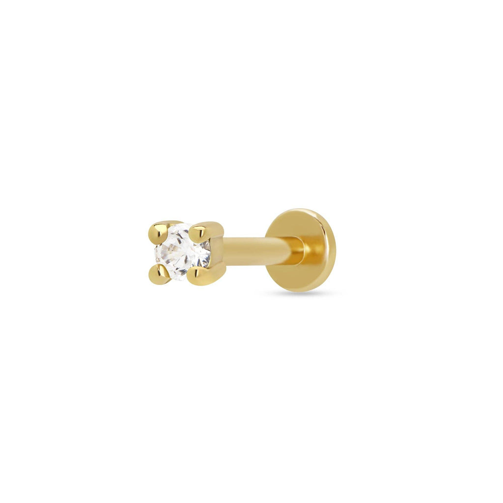 Clear Stone Flat Back Single Earring |18K Gold Plated Sterling Silver