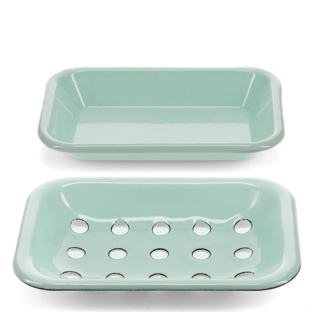 Two-Part Enamel Soap Dish - Green