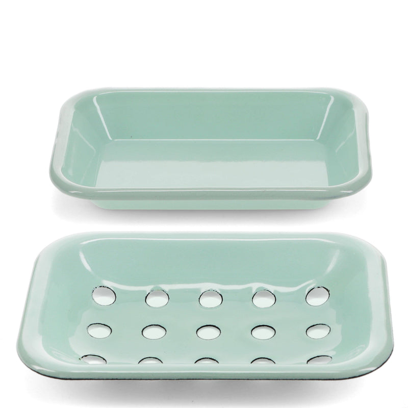 Two-Part Enamel Soap Dish - Green