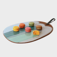 Handmade Terracotta Platter with Cork Handle: Teal