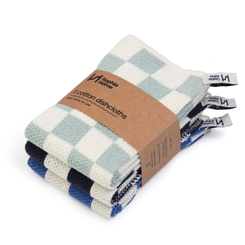 Reusable & Eco-Friendly Cotton Dishcloths: Check Cobalt