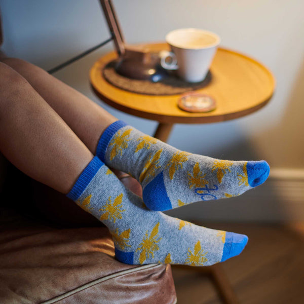 Women's Grey Bee Lambswool Socks