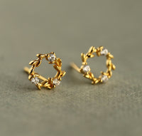 Wreath Circle Stud Earrings, Gold Plate