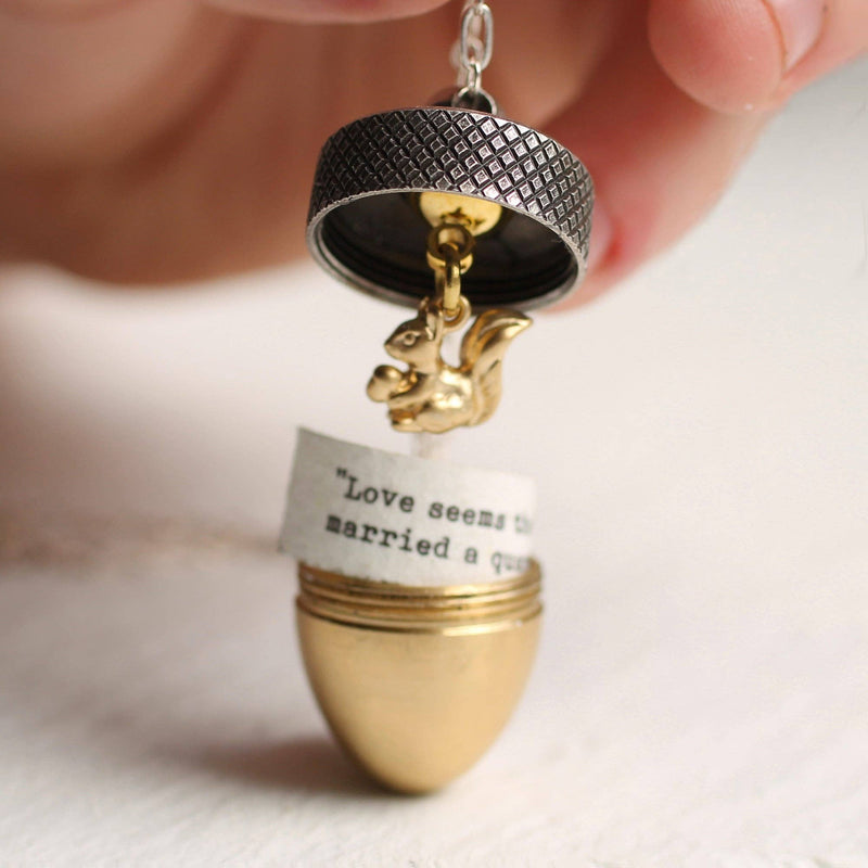 Acorn Locket with Hidden Squirrel and Blank Message Paper