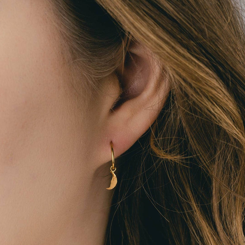 Moon Hoop Earrings, Gold