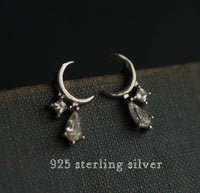 Moon Stud Earrings, Silver