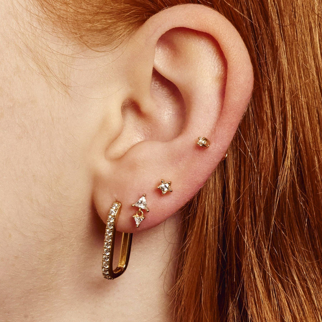 Diamond Drop Single Flat Back Earring | 18k Gold Plated Sterling Silver