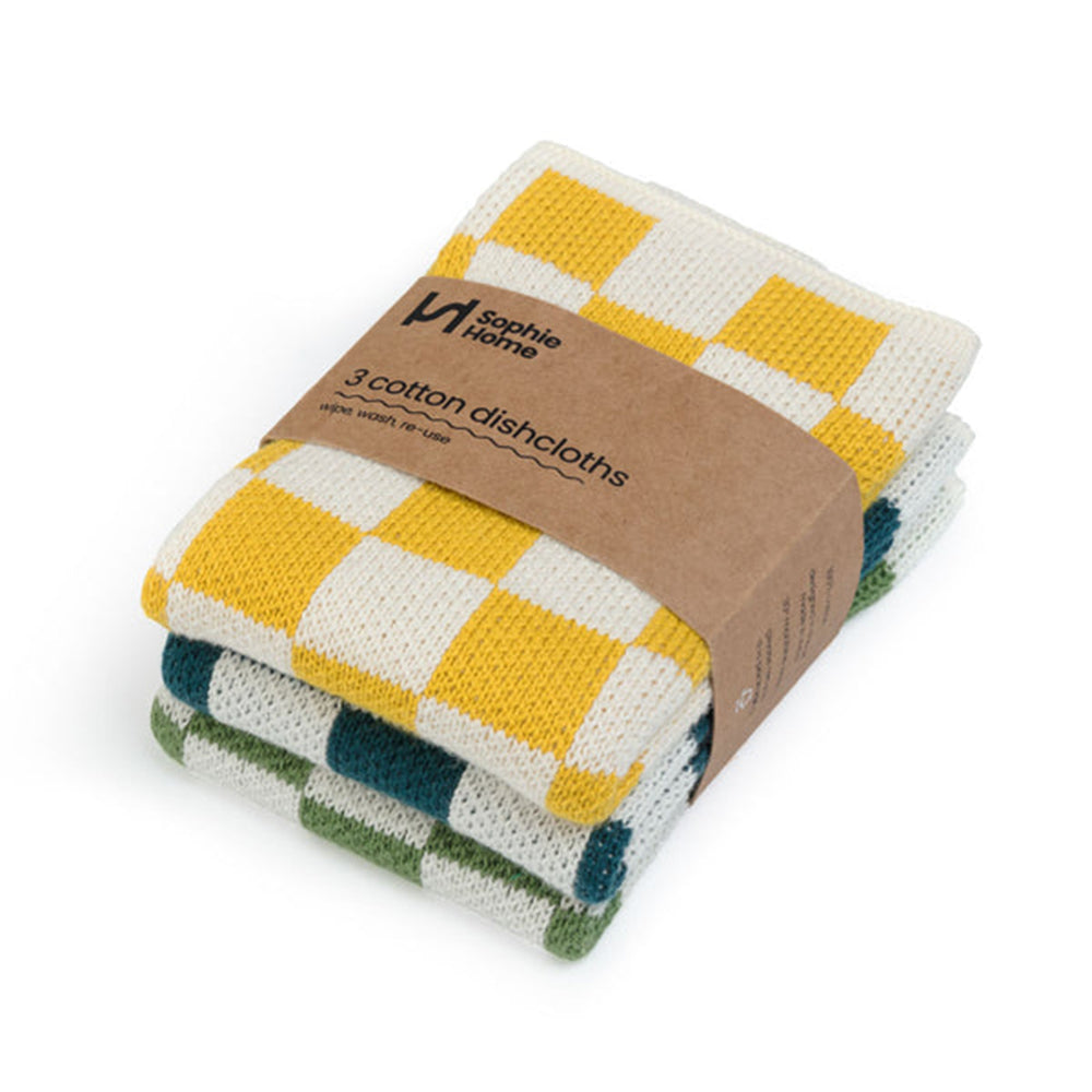 Reusable Check Dishcloths: Citrus/Ink/Green