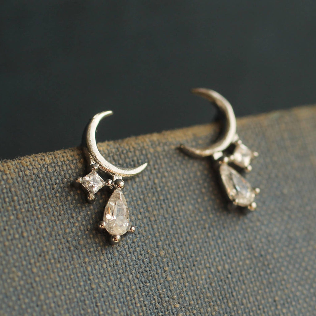 Moon Stud Earrings, Silver