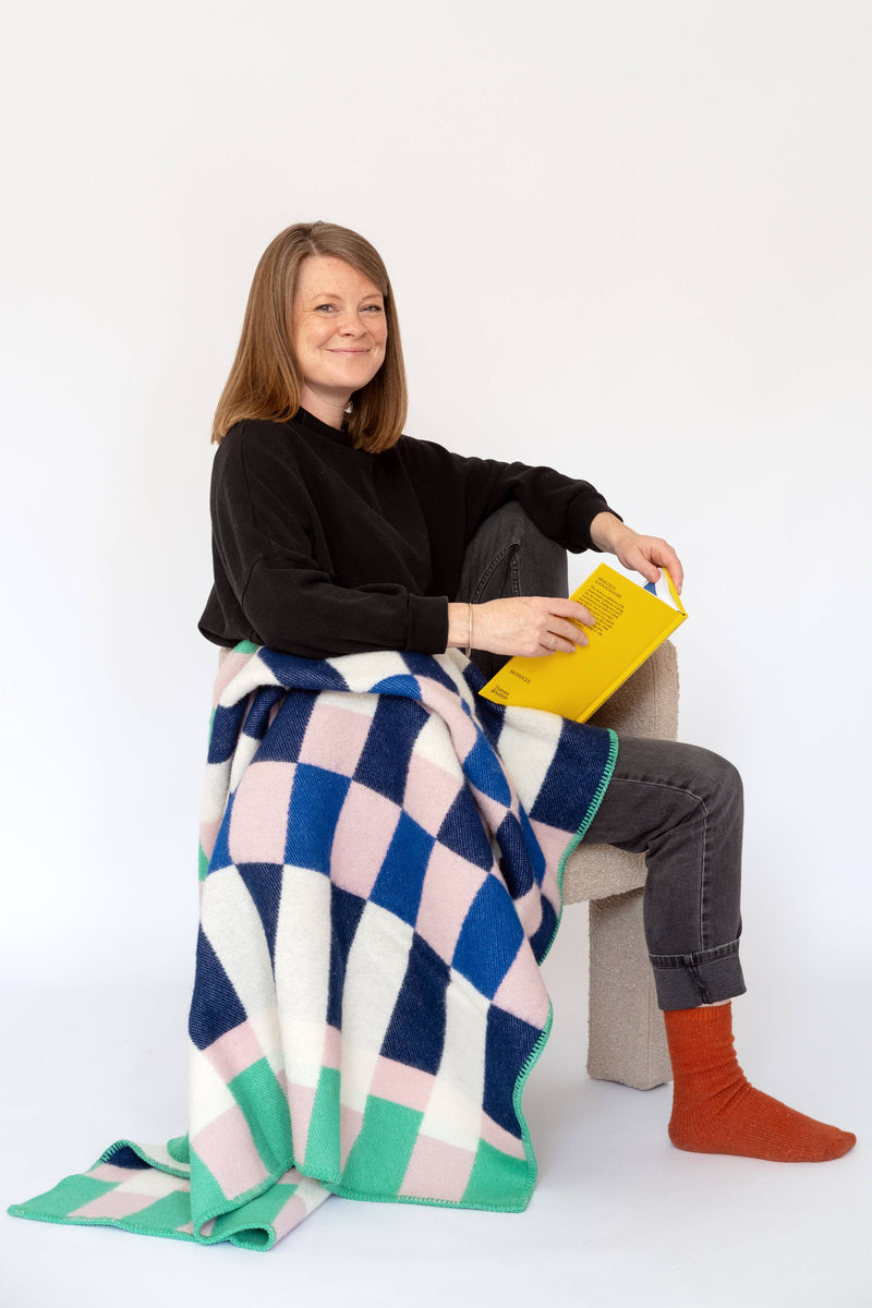 Studie Cobalt//Navy/Pink/Green Wool Throw Blanket