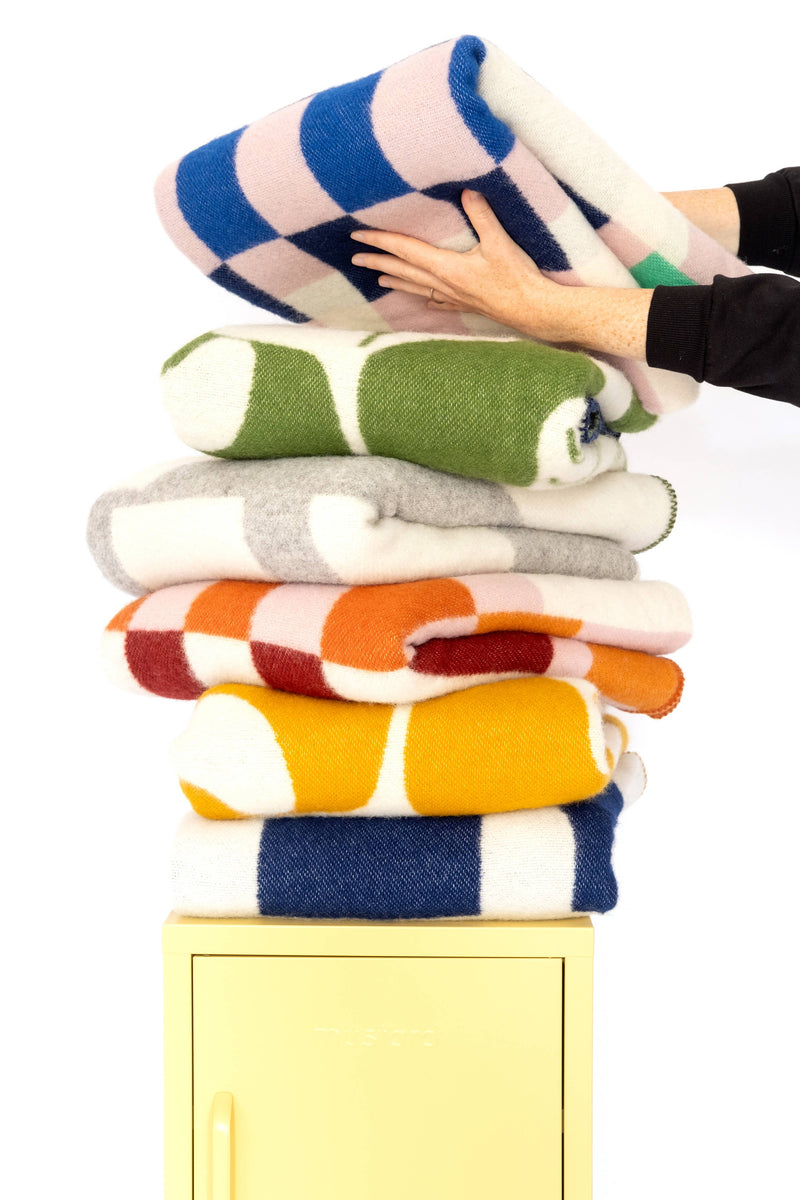 Studie Cobalt//Navy/Pink/Green Wool Throw Blanket