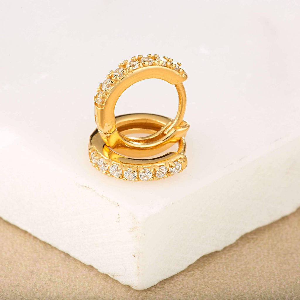 Huggie Earrings with Clear Stones | 18k Gold Plated Sterling Silver