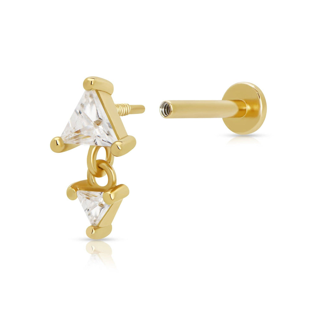 Diamond Drop Single Flat Back Earring | 18k Gold Plated Sterling Silver