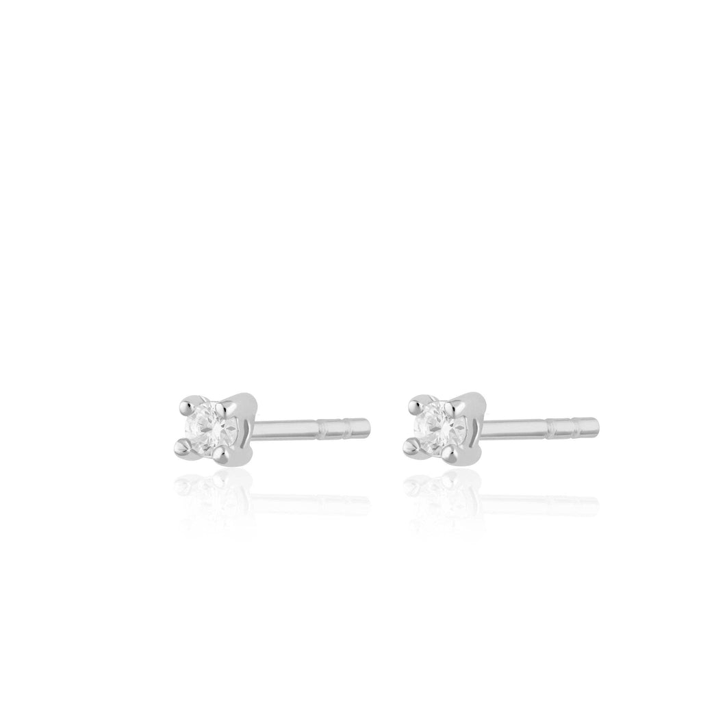 Teeny Tiny Stud Earrings | Rhodium Plated Sterling Silver / Clear