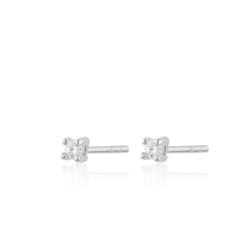 Teeny Tiny Stud Earrings | Rhodium Plated Sterling Silver / Clear
