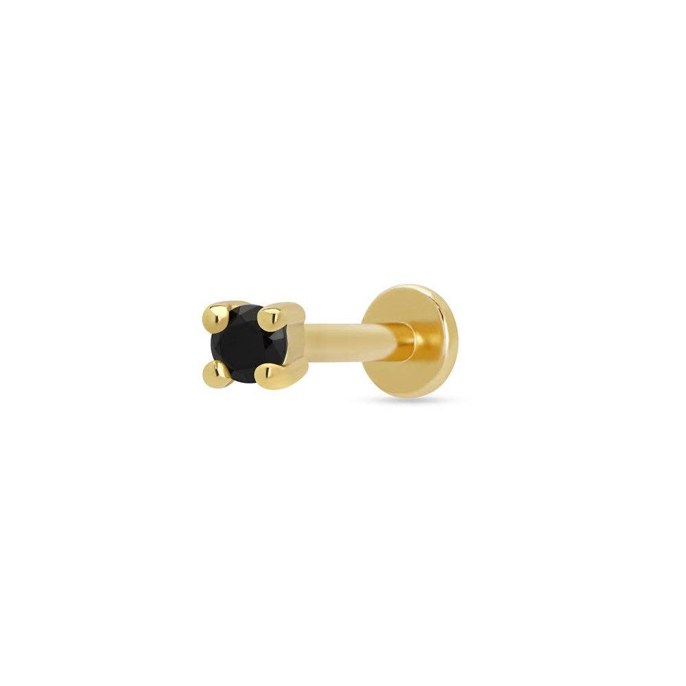 Gold Black Stone Single Flat Back Earring