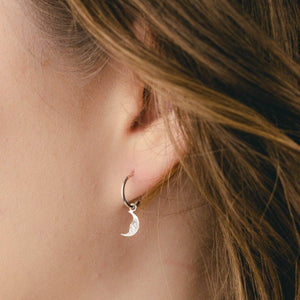 Moon Hoop Earrings, Silver