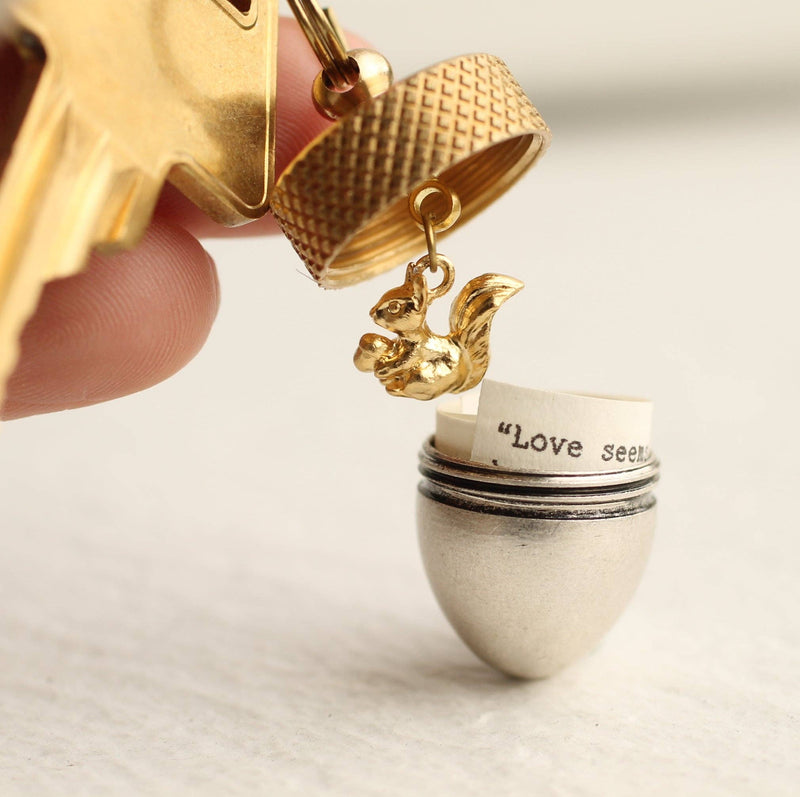 Acorn Keyring with Hidden Squirrel and Blank Message Paper