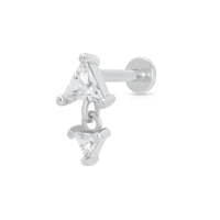 Diamond Drop Single Flat Back Earring | Rhodium Plated Sterling Silver