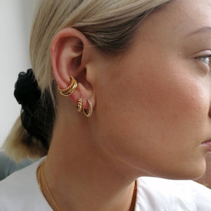 Large Huggie Earrings with Clear Stones | 18k Gold Plated Sterling Silver