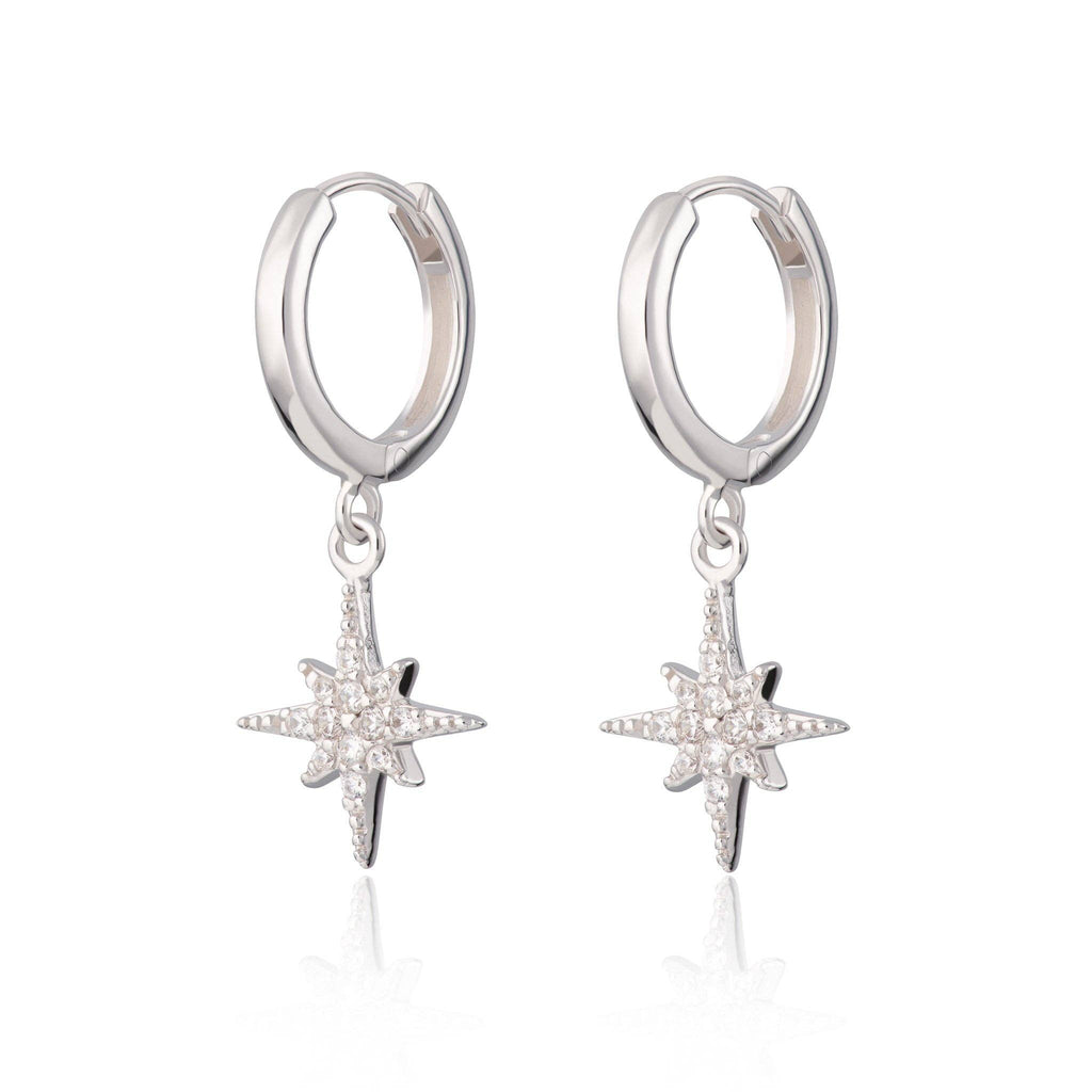 Starburst Hoop Earrings | Rhodium Plated Sterling Silver
