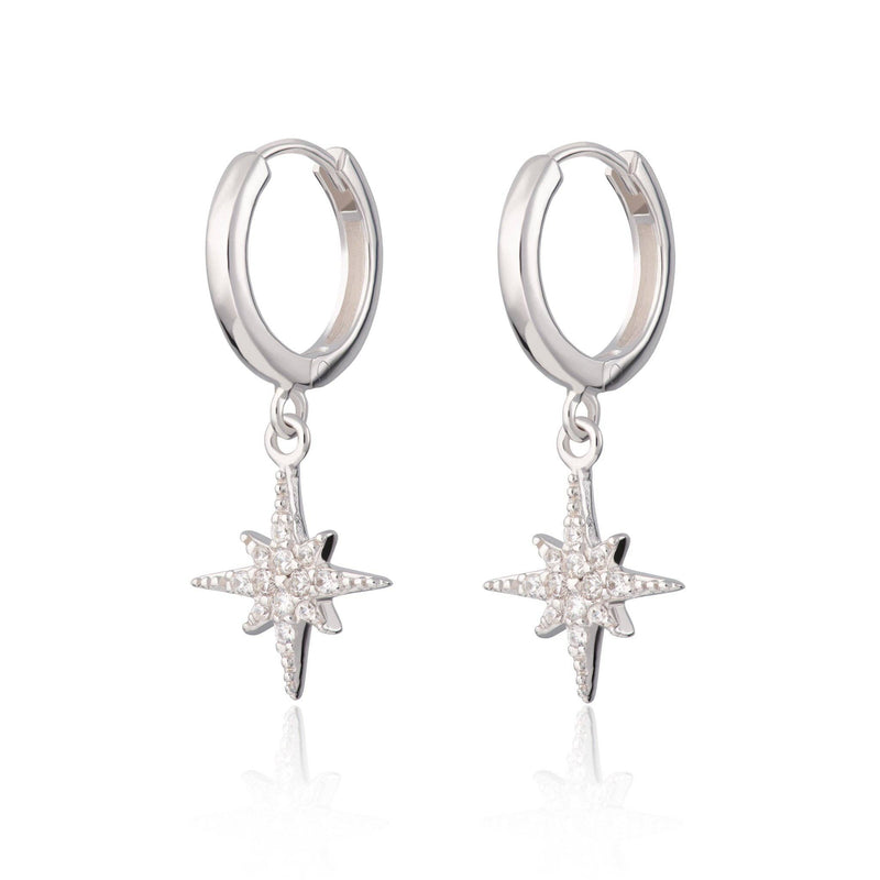 Starburst Hoop Earrings | Rhodium Plated Sterling Silver