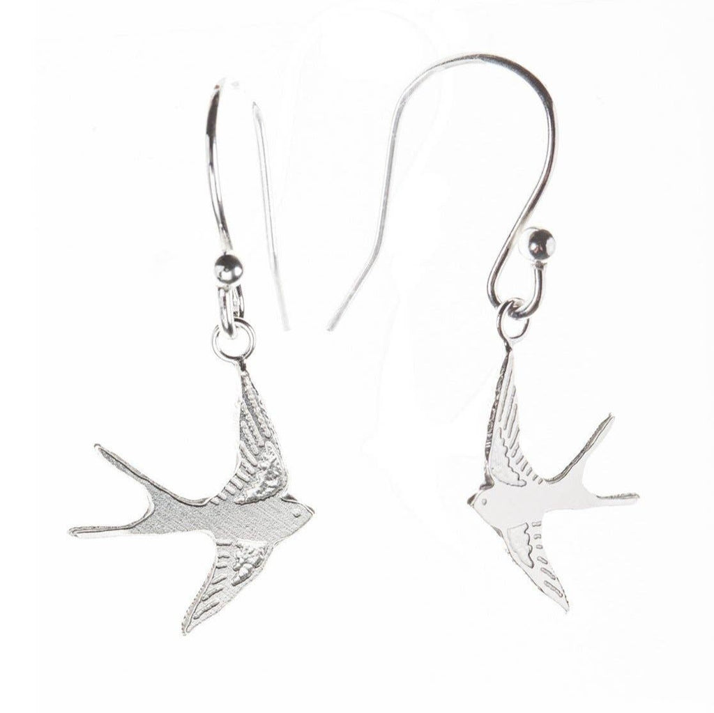 Swallow Drop Earrings, Silver